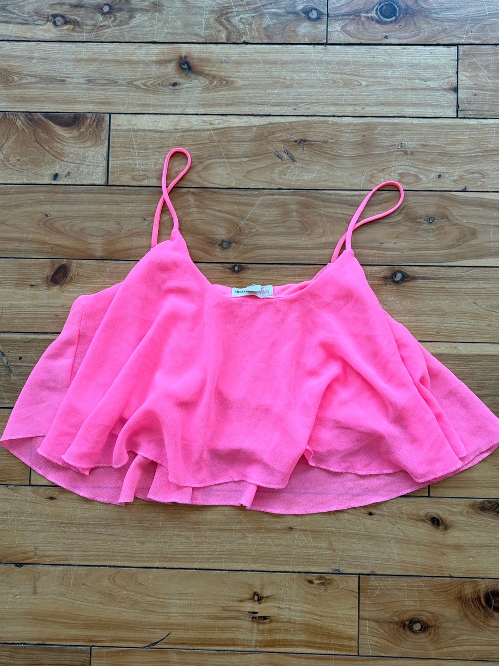 Zenana Outfitters Neon Pink Layered Spaghetti Strap Crop Top
